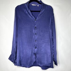 Soft Surroundings Roxanna Cupro Shirt Women’s Size L Button Front V-Neck Crinkle